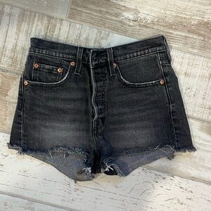 Black Levi’s 501 denim frayed high waisted shorts